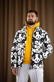 Тепла чоловіча куртка зимова з капюшоном Panda розмір 52 з пандами