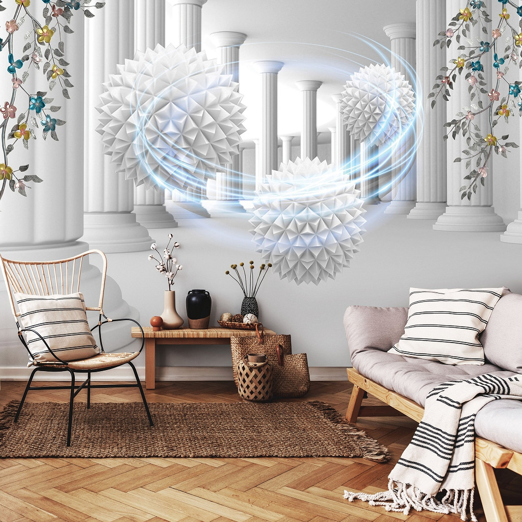 Фотошпалери білі 368x254 см Сфери в тунелі 3D-геометрії (14495P8) Найкраща якість, фото 1