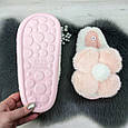 Тапочки жіночі хутряні з великою ромашкою білі з рожевим 4315, фото 3