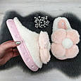 Тапочки жіночі хутряні з великою ромашкою білі з рожевим 4315, фото 5