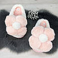 Тапочки жіночі хутряні з великою ромашкою білі з рожевим 4315, фото 6