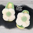 Тапочки жіночі хутряні з великою ромашкою м'ятні 4315, фото 5
