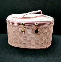 Женская каркасная косметичка органайзер розовая с ручкой кейс для косметики 21х16х12 см твердый каркас