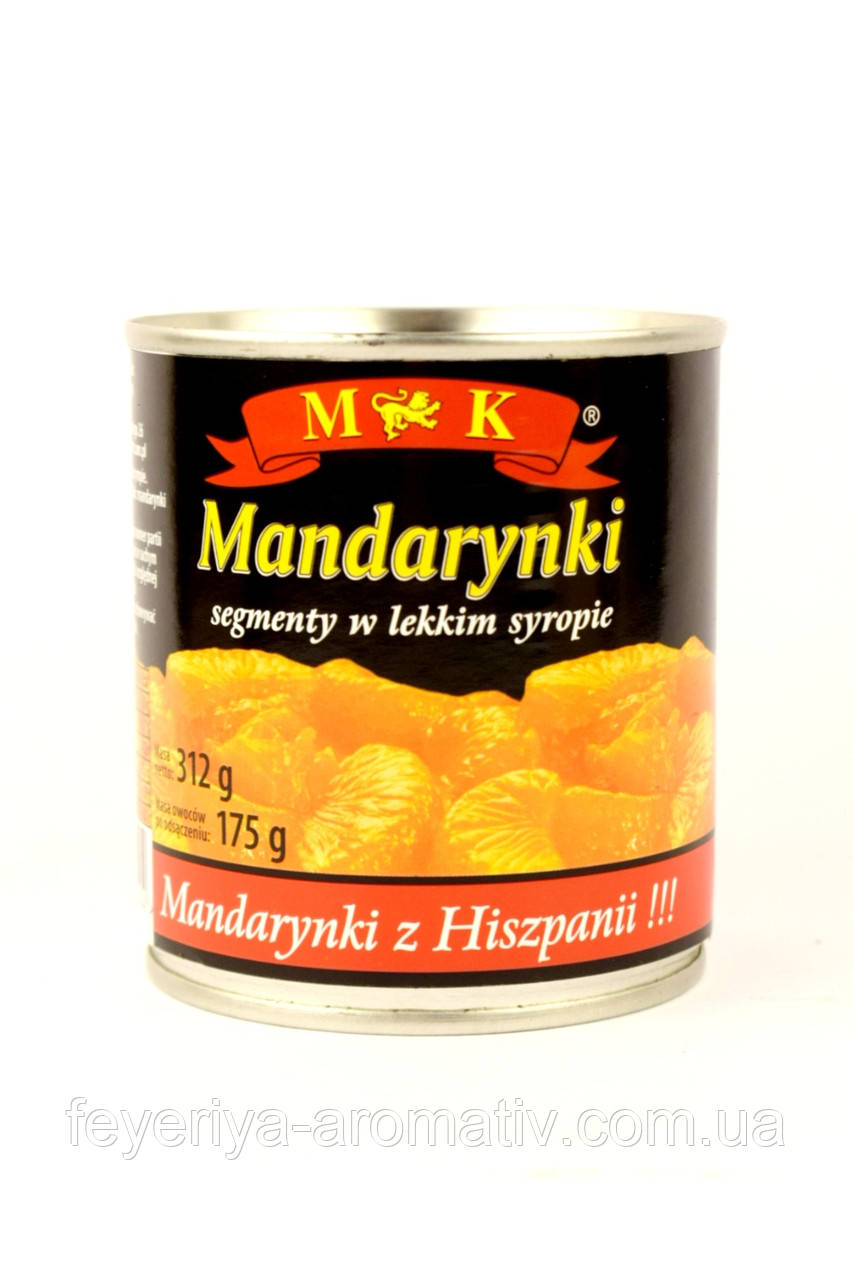 Консервовані мандарини часточками в сиропі MK Mandarynki 312г (Польща)