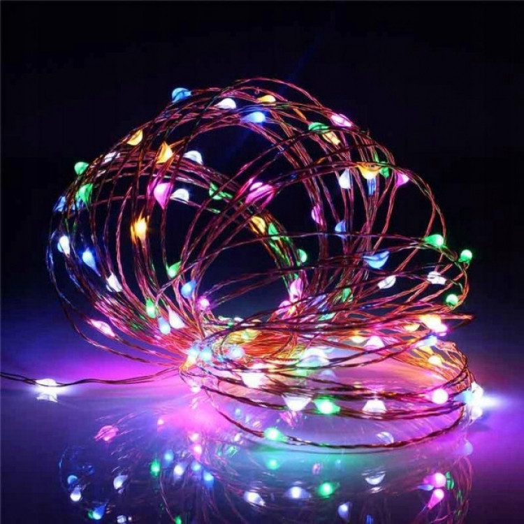 Гірлянда світлодіодна роса LED на батарейках та USB 5 м 50 LED Multicolor | Гірлянда на батарейках
