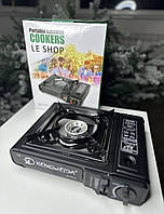 Плитка газова портативна туристична однокомфорочна з п'єзопідпалом та перехідником