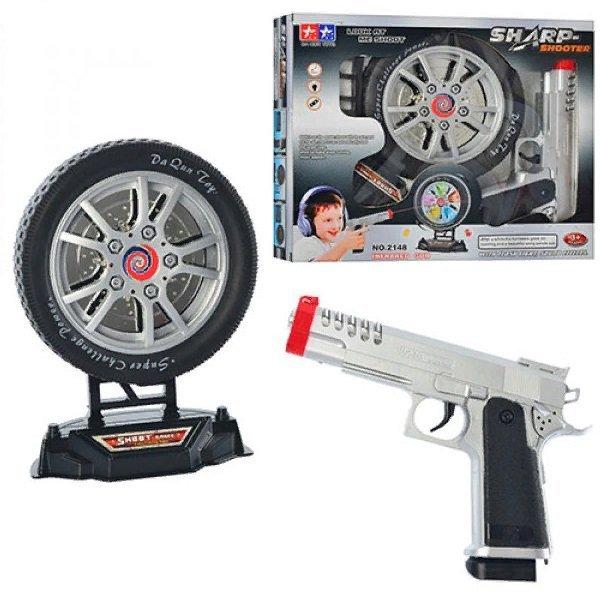 KM2148 Пістолет 20 см, мішень у формі колеса 16 см, музика, світло, на батарейках, коробка, 31-26-6 см