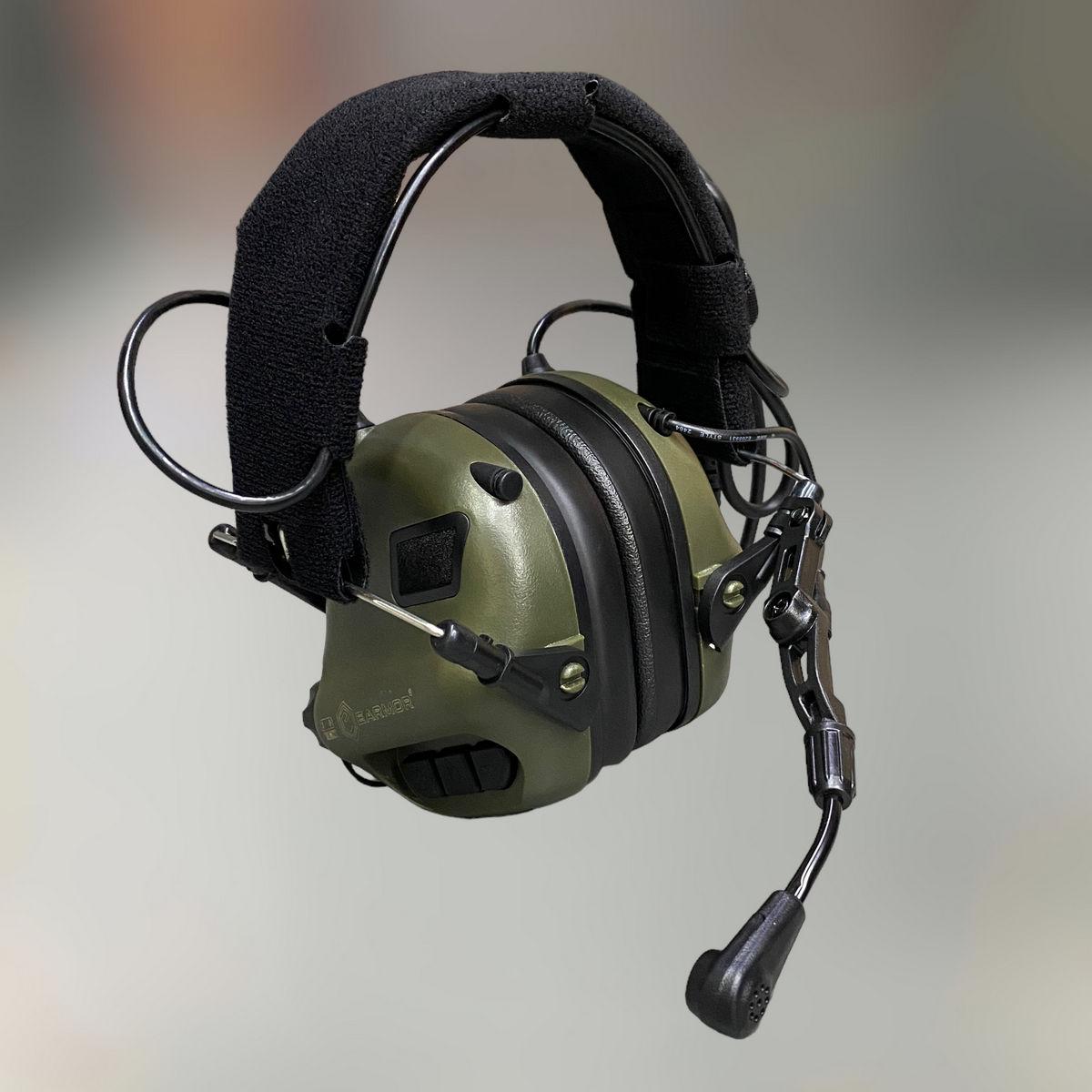 Навушники тактичні Earmor M32 Mod3, активні, зі знімним мікрофоном і гарнітурою, активні навушники військові, колір – Олива