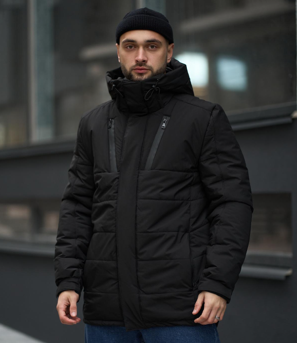 Чоловіча куртка Чорна M, зимова куртка з капюшоном, теплий пуховик на зиму KSP