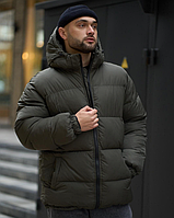 Чоловічий пуховик Хакі L, пуховик зимовий з капюшоном, тепла куртка на зиму, чоловіча куртка KSP
