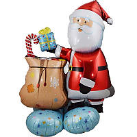 Стоячий фольгированный шарик КНР 3D (90х105 см) Санта с подарками