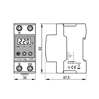 Реле контролю напруги 63 А 145-300V VF-RS-RN63 Resist Videx, фото 6