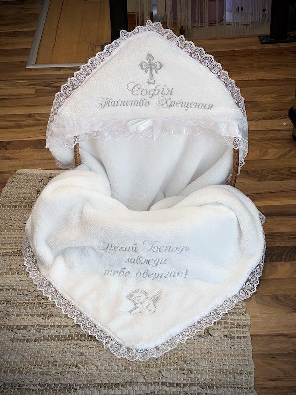 Крижмо Brilliant Baby Таїнство хрещення з хрестиком 95х95 см Білий (BB121), фото 1