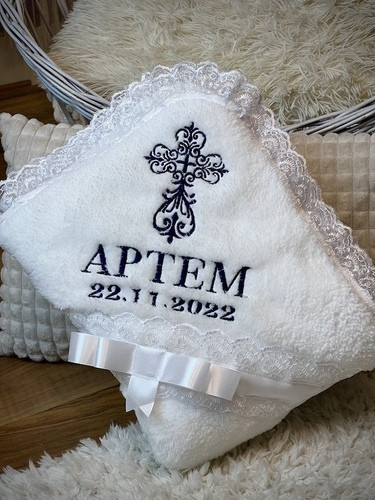 Крижмо Brilliant Baby з мереживом Бантик і хрестиком 95х95 см Білий (BB109), фото 1