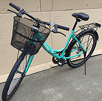 Городской велосипед Azimut Ondina 26 Дюйм, Крылья, Багажник, Корзинка, 7 Скоростей, женской рамой