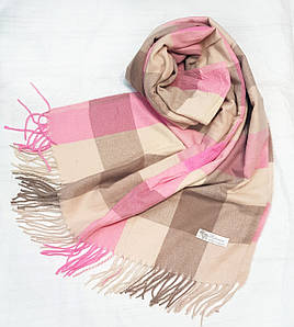 Шарф кашемір дрібна клітинка Рубі рожевий беж