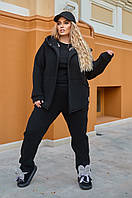 Спортивний костюм жіночий теплий на флісі чорний 50-52