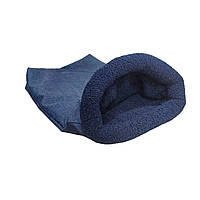 Лежак лежанка кровать норка карман меховой кошек и собак S-M Синий + синий мех