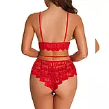 Мереживна сексуальна білизна червоного кольору з високими трусиками, фото 2