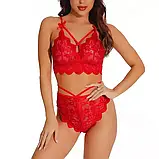 Мереживна сексуальна білизна червоного кольору з високими трусиками, фото 4