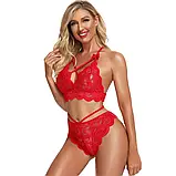 Мереживна сексуальна білизна червоного кольору з високими трусиками, фото 5