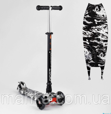 Самокат триколісний чорно-білий A 25771 /779-1512 "Best Scooter" 4 колеса PU, СВІТЛО, трубка керма алюмінієва