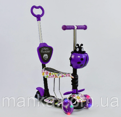 Самокат 5в1 фіолетовий 97240 Best Scooter, АБСТРАКЦІЯ, PU колеса, ПІДСВІЧУВАННЯ КОЛІС, в коробці, фото 1