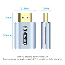 Адаптер HDMI-HDMI 2.1 Vention F/M Aluminum Alloy 8K 60Hz 4K 120Hz 2K 144Hz 48Gbps gold-plated Blue (AIVHO), фото 4