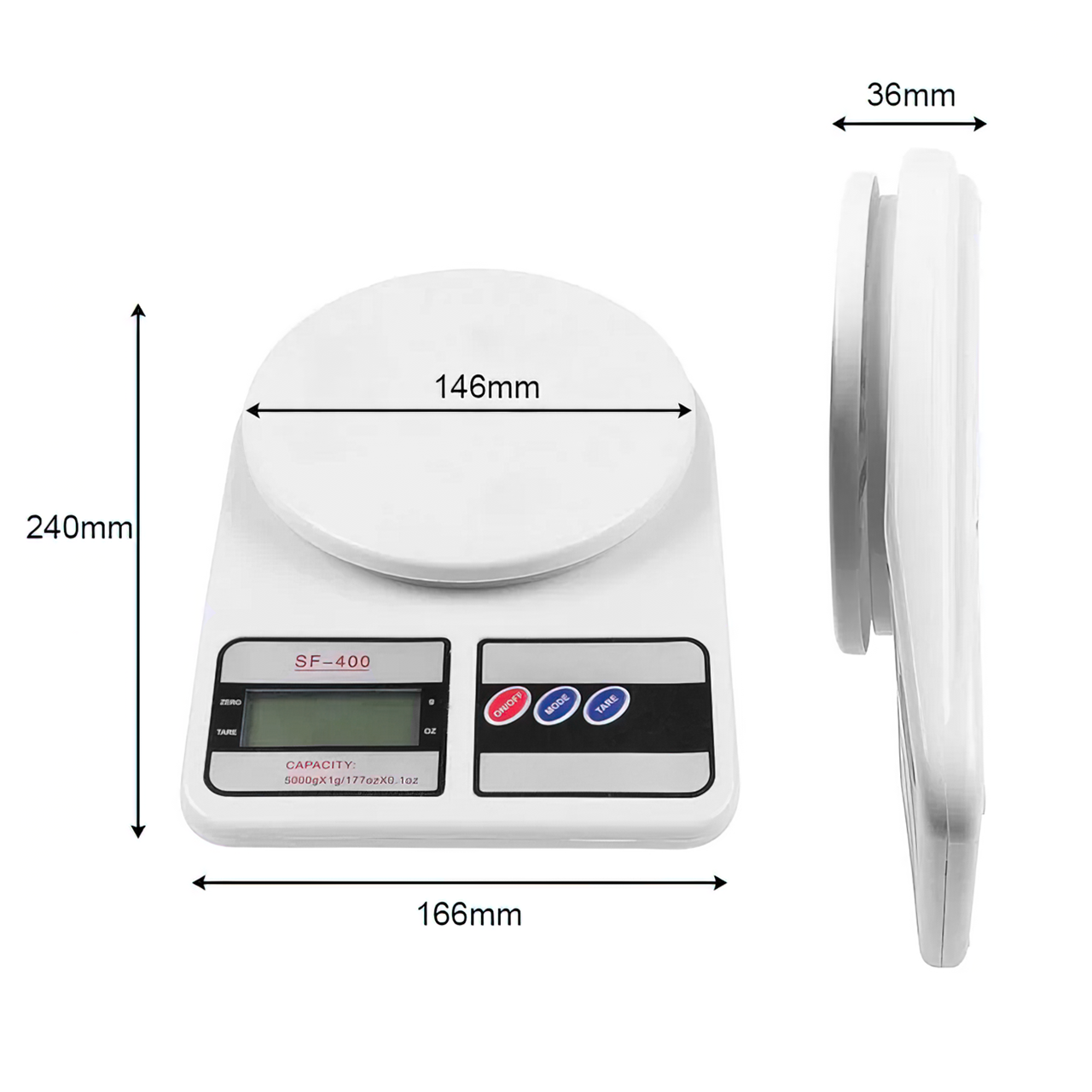 Электронные кухонные весы Kitchen Scale SF-400, до 5 кг, с индикатором низкого заряда, граммы и унции - фото 8 - id-p1465479010