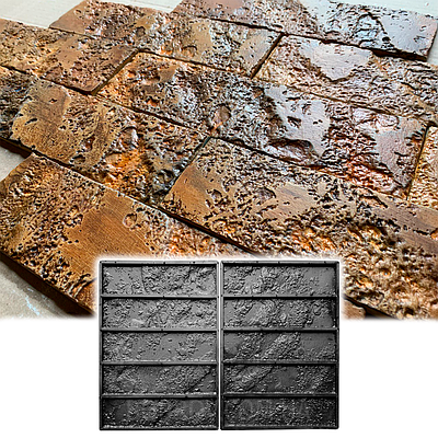 Форма для декоративної цегли «Туф» (0,16 м²); гнучка гумова форма для гіпсу та бетону (0205)