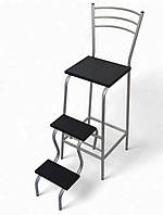 Полубарный стул стремянка со спинкой хром/черный 65 см