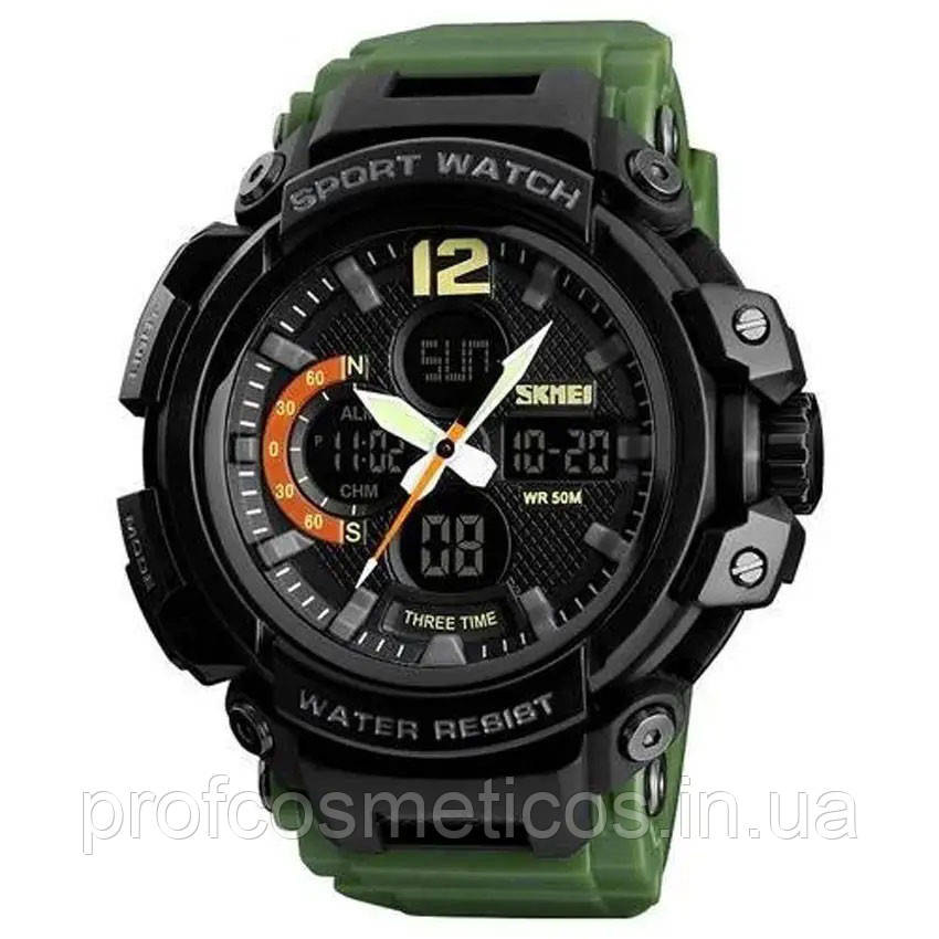 Годинник наручний чоловічий SKMEI 1343AG ARMY GREEN, годинник тактичний протиударний. Колір: зелений
