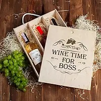 Коробка для вина на три бутылки "Wine time for boss", англійська