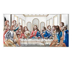 Срібна ікона "Тайна вечеря" з кольоровою емаллю (200х120мм.)