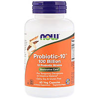 Пробиотики Для Пищеварения, Probiotic-10, 100 Billion, Now Foods, 60 вегетарианских капсул FT, код: 6826758