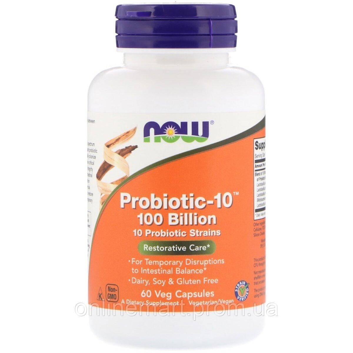 Пробиотики Для Пищеварения, Probiotic-10, 100 Billion, Now Foods, 60 ...