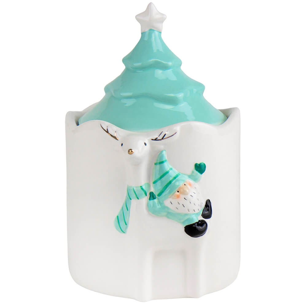 Цукорниця керамічна з кришкою із серії новорічного посуду "Веселий Санта" 20 см, фото 1