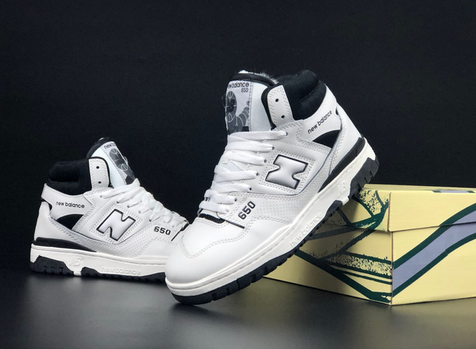 Высокие зимние мужские кроссовки New Balance 650 White Black High мех ...