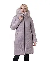 Женское зимнее длинное пальто-пуховик больших размеров с натуральным писцом 46, Серый