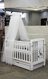 Дитяче ліжечко Дубок Жираф з ящиком та маятником, Білий