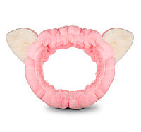 Косметическая повязка с ушками на голову для макияжа Кошка для умывания розовая