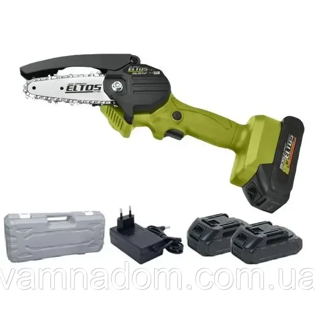 Акумуляторна ланцюгова пила Eltos АПЦ-20V/4-6 (Шина+ланцюг 15 см, шина+ланцюг 10 см, 2 акумулятори, кейс), фото 1