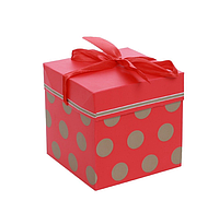 Подарункова коробка бокс червона розбірна з картону 15х15, декоративна самозбірна упаковка для сувенірів зі стрічкою