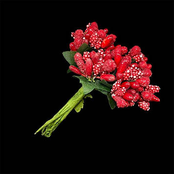 Тичинка комбінована на гілці, на ніжці, маленькі квіточки,колір червоний