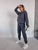 Женский теплый удобный прогулочный костюм кофта кенгуру и штаны джоггеры спортивный костюм трехнить на флисе Графит, 42/44