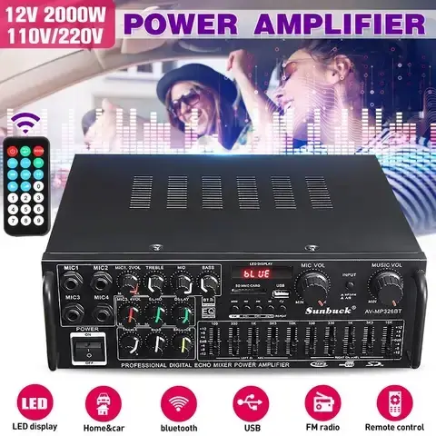 Усилитель звука 326 AMP BT с Bluetooth, интегральный, Karaoke на 4 ...