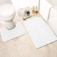 Набор ковриков в ванную и туалет YourFind Stonе PREMIUM с эффектом памяти, антискольз 2шт 80х50 и 60х50 Белый