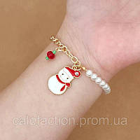 Новогодний браслет с подвеской Жемчужный браслет с украшениями Снеговик