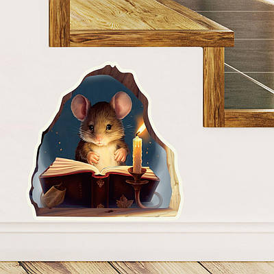 Декоративна наклейка мишка в нірці, що світиться. Подарунок дитині, Дитячі наклейки. Казки для дітей.