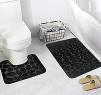 Набор ковриков в ванную и туалет YourFind Stonе PREMIUM с эффектом памяти, антискольз 2шт 80х50 и 60х50 Черный
